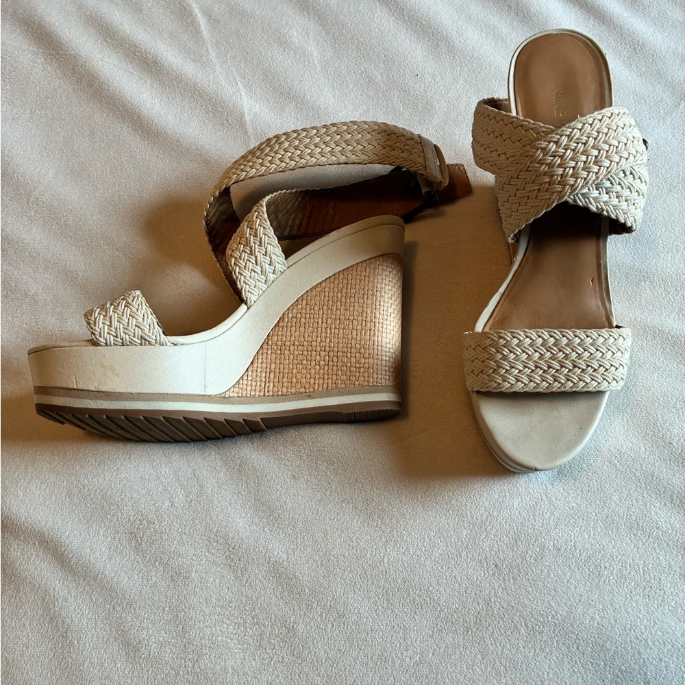 Nine West Beige Woven Wedge Sandals